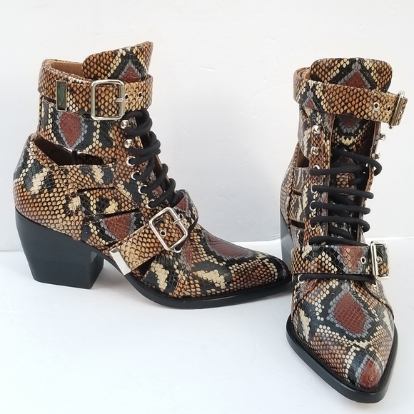 Brand New CHLOÉ Python-Embossed Leather cut out  Combat Boots - Picture 9 of 16